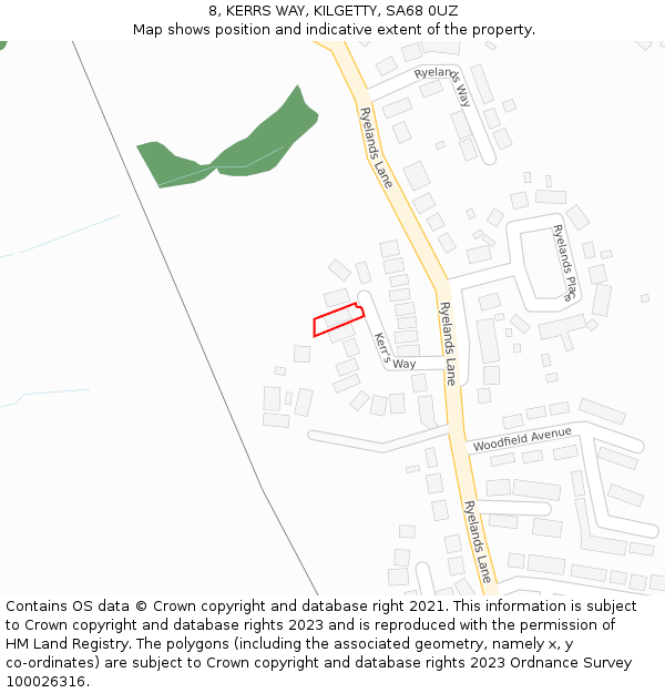 8, KERRS WAY, KILGETTY, SA68 0UZ: Location map and indicative extent of plot