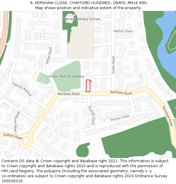8, KERSHAW CLOSE, CHAFFORD HUNDRED, GRAYS, RM16 6RN: Location map and indicative extent of plot
