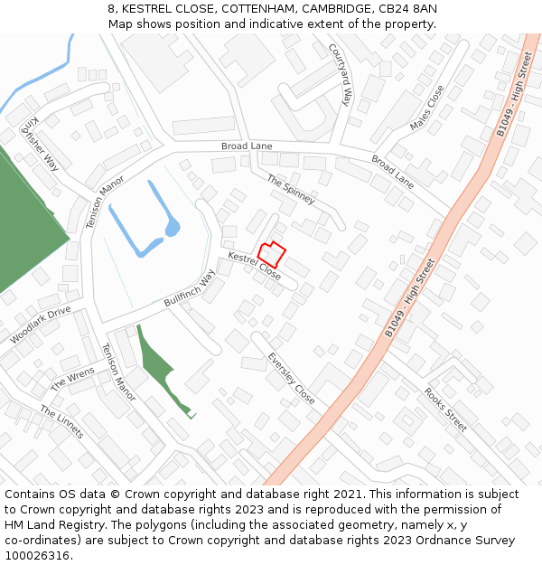 8, KESTREL CLOSE, COTTENHAM, CAMBRIDGE, CB24 8AN: Location map and indicative extent of plot