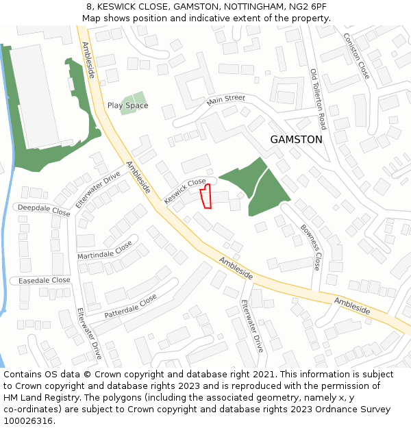 8, KESWICK CLOSE, GAMSTON, NOTTINGHAM, NG2 6PF: Location map and indicative extent of plot