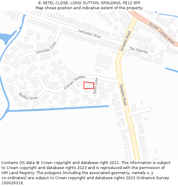 8, KETEL CLOSE, LONG SUTTON, SPALDING, PE12 9FP: Location map and indicative extent of plot