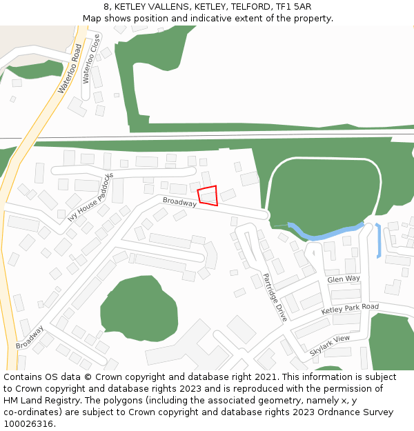 8, KETLEY VALLENS, KETLEY, TELFORD, TF1 5AR: Location map and indicative extent of plot