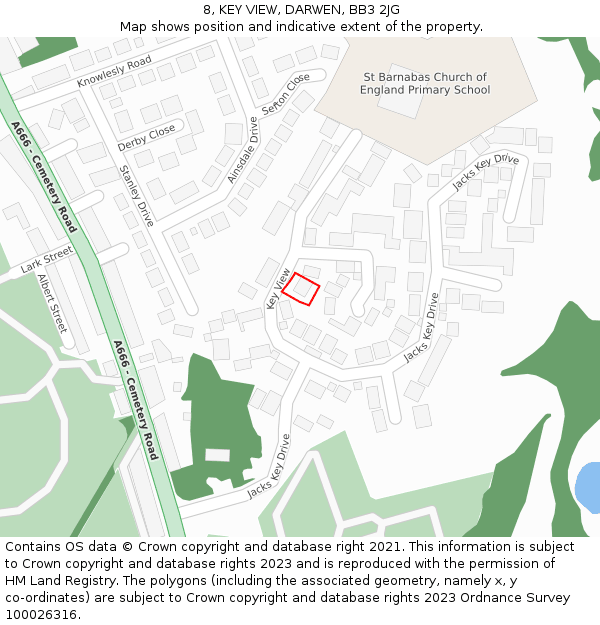 8, KEY VIEW, DARWEN, BB3 2JG: Location map and indicative extent of plot