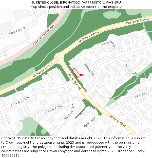 8, KEYES CLOSE, BIRCHWOOD, WARRINGTON, WA3 6RU: Location map and indicative extent of plot