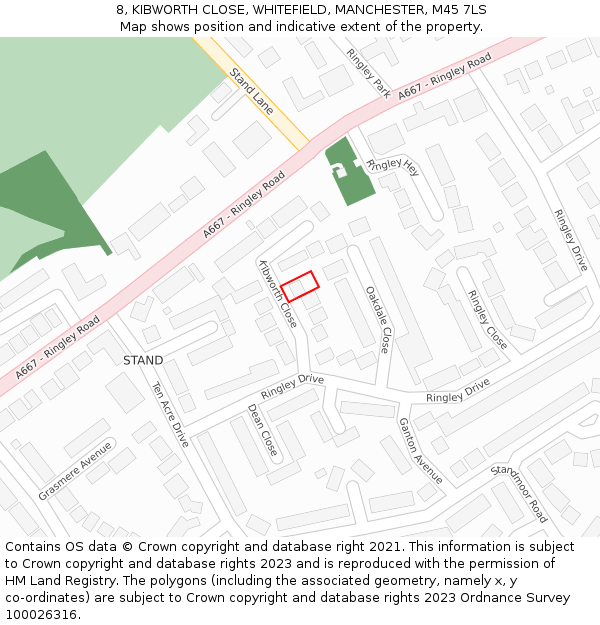 8, KIBWORTH CLOSE, WHITEFIELD, MANCHESTER, M45 7LS: Location map and indicative extent of plot