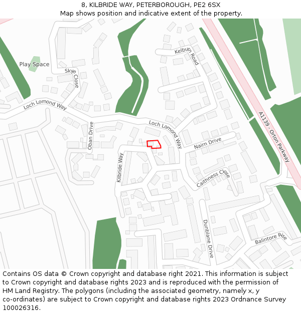 8, KILBRIDE WAY, PETERBOROUGH, PE2 6SX: Location map and indicative extent of plot