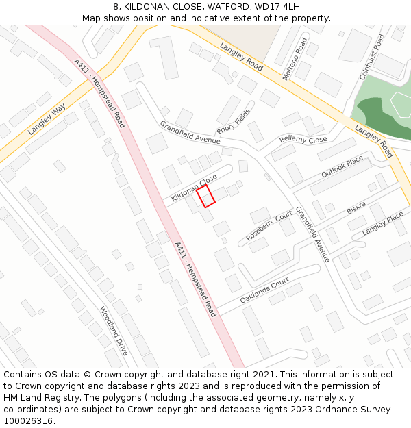 8, KILDONAN CLOSE, WATFORD, WD17 4LH: Location map and indicative extent of plot