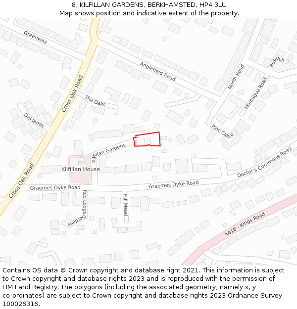 8, KILFILLAN GARDENS, BERKHAMSTED, HP4 3LU: Location map and indicative extent of plot