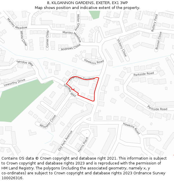 8, KILGANNON GARDENS, EXETER, EX1 3WP: Location map and indicative extent of plot