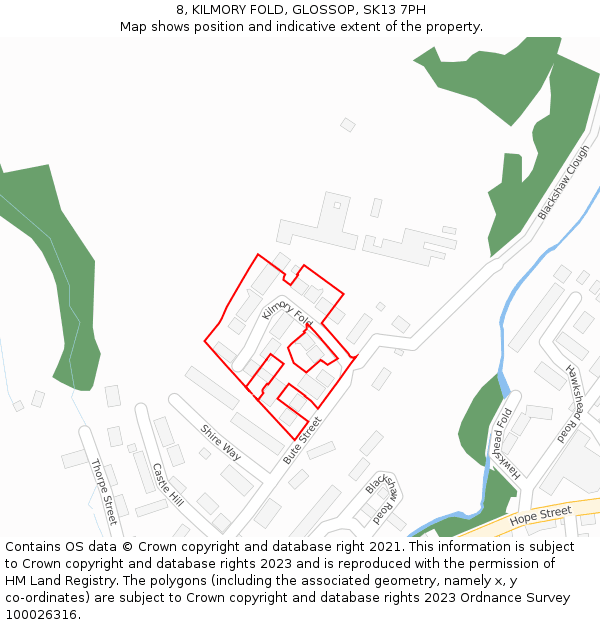 8, KILMORY FOLD, GLOSSOP, SK13 7PH: Location map and indicative extent of plot