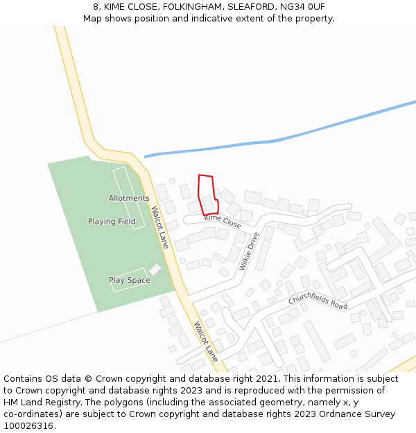 8, KIME CLOSE, FOLKINGHAM, SLEAFORD, NG34 0UF: Location map and indicative extent of plot