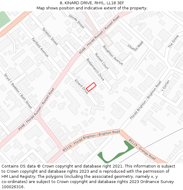 8, KINARD DRIVE, RHYL, LL18 3EF: Location map and indicative extent of plot