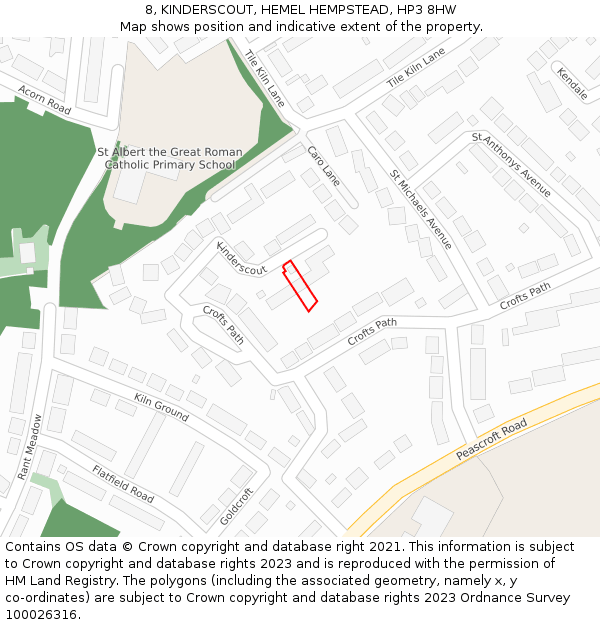 8, KINDERSCOUT, HEMEL HEMPSTEAD, HP3 8HW: Location map and indicative extent of plot