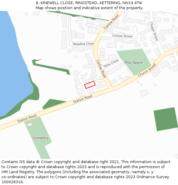 8, KINEWELL CLOSE, RINGSTEAD, KETTERING, NN14 4TW: Location map and indicative extent of plot