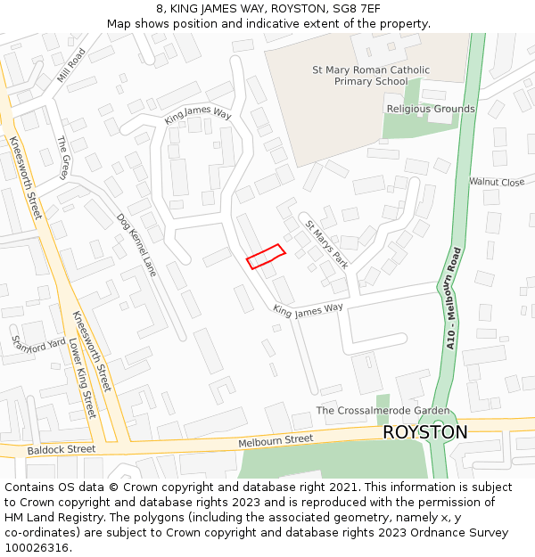 8, KING JAMES WAY, ROYSTON, SG8 7EF: Location map and indicative extent of plot