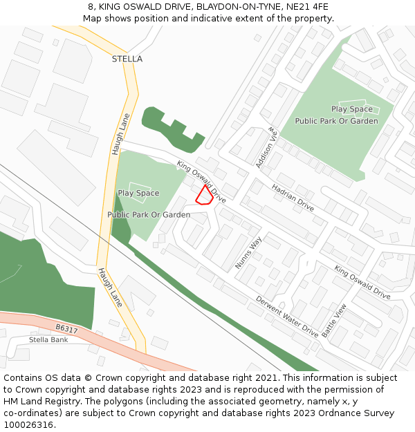 8, KING OSWALD DRIVE, BLAYDON-ON-TYNE, NE21 4FE: Location map and indicative extent of plot