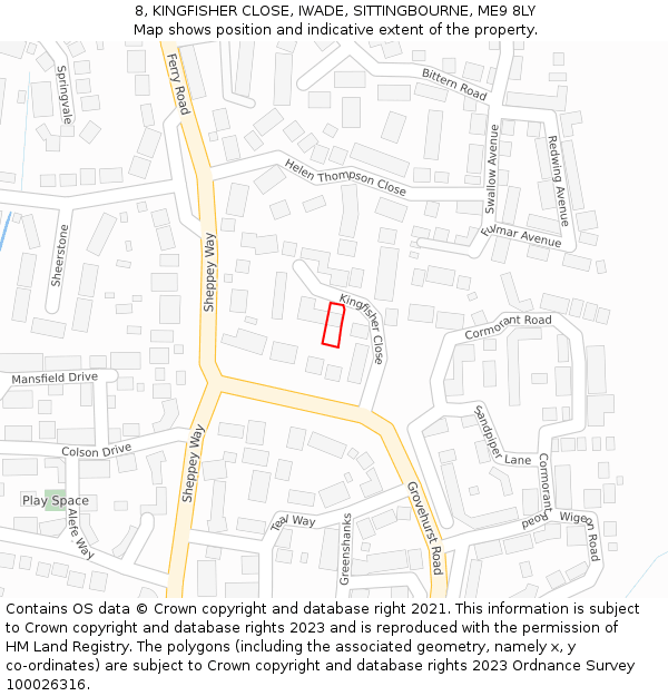 8, KINGFISHER CLOSE, IWADE, SITTINGBOURNE, ME9 8LY: Location map and indicative extent of plot