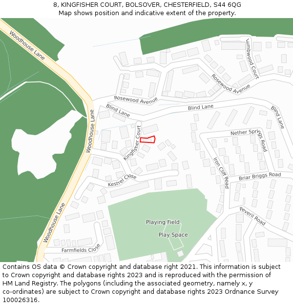 8, KINGFISHER COURT, BOLSOVER, CHESTERFIELD, S44 6QG: Location map and indicative extent of plot