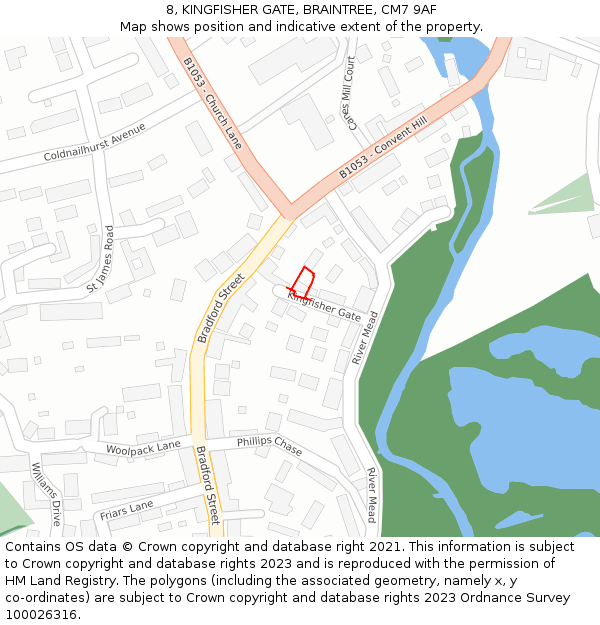 8, KINGFISHER GATE, BRAINTREE, CM7 9AF: Location map and indicative extent of plot