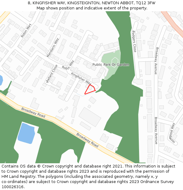 8, KINGFISHER WAY, KINGSTEIGNTON, NEWTON ABBOT, TQ12 3FW: Location map and indicative extent of plot