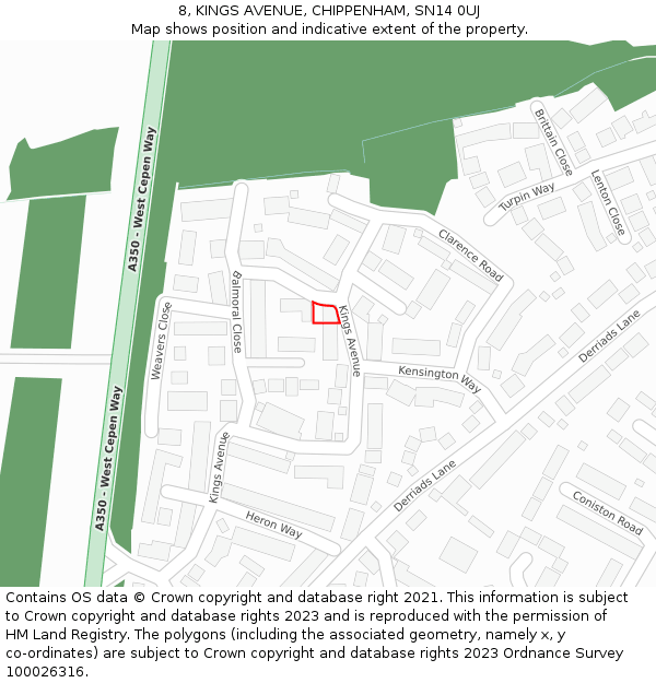 8, KINGS AVENUE, CHIPPENHAM, SN14 0UJ: Location map and indicative extent of plot