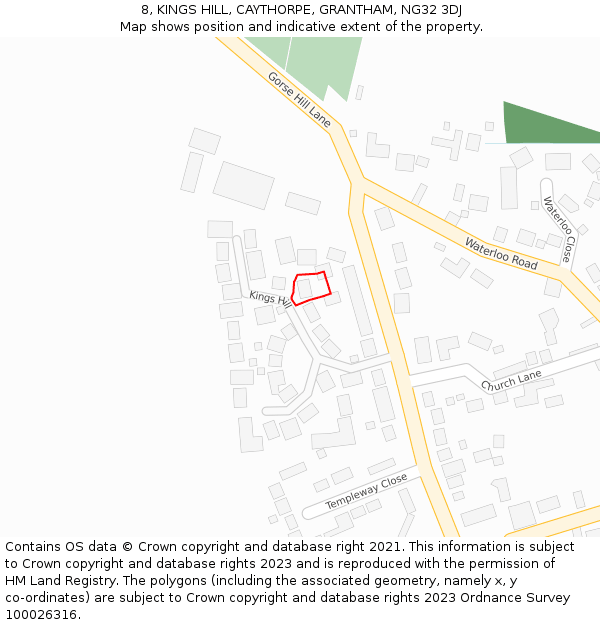 8, KINGS HILL, CAYTHORPE, GRANTHAM, NG32 3DJ: Location map and indicative extent of plot