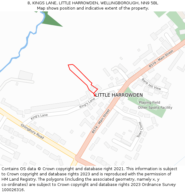 8, KINGS LANE, LITTLE HARROWDEN, WELLINGBOROUGH, NN9 5BL: Location map and indicative extent of plot