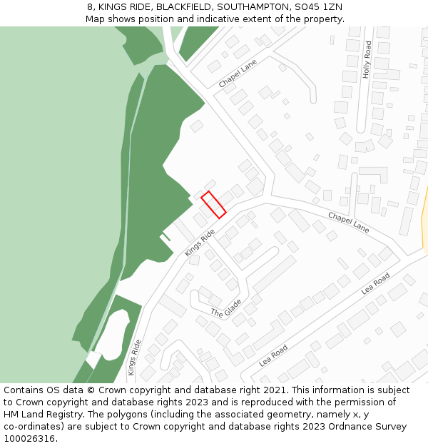 8, KINGS RIDE, BLACKFIELD, SOUTHAMPTON, SO45 1ZN: Location map and indicative extent of plot