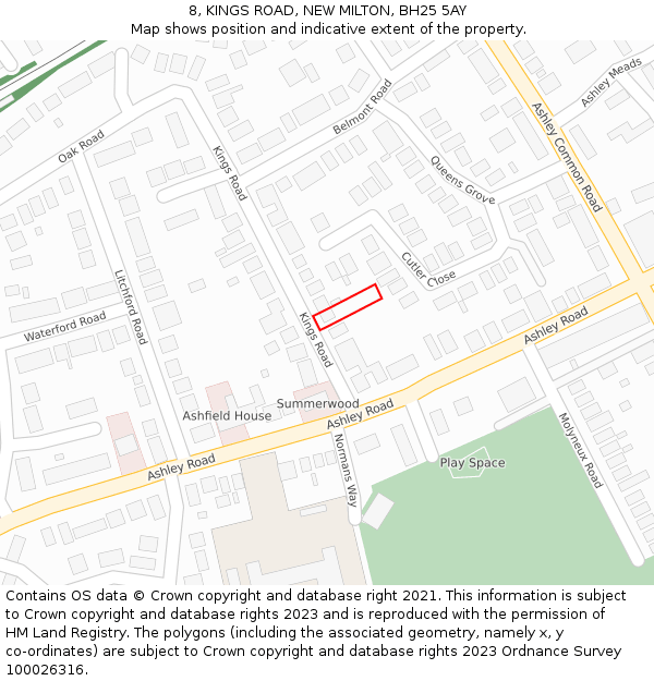 8, KINGS ROAD, NEW MILTON, BH25 5AY: Location map and indicative extent of plot