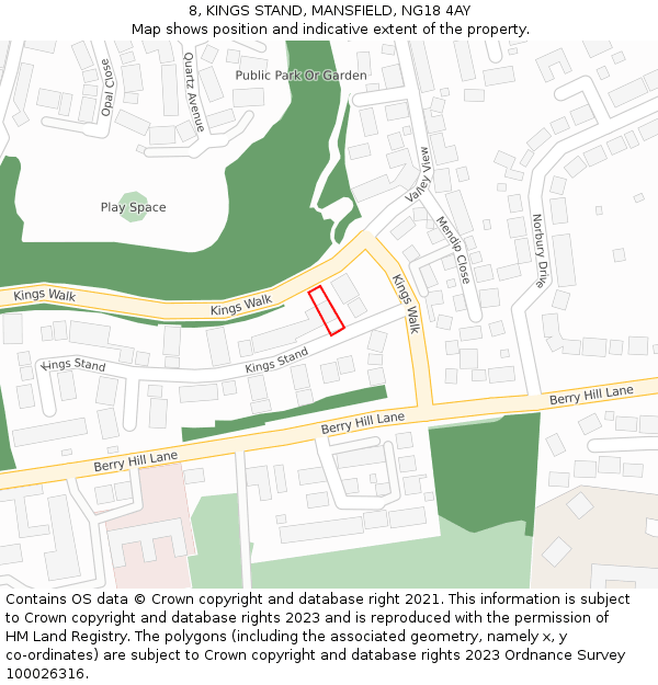 8, KINGS STAND, MANSFIELD, NG18 4AY: Location map and indicative extent of plot