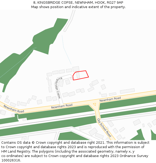 8, KINGSBRIDGE COPSE, NEWNHAM, HOOK, RG27 9AP: Location map and indicative extent of plot