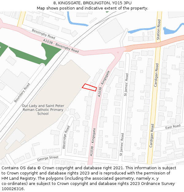 8, KINGSGATE, BRIDLINGTON, YO15 3PU: Location map and indicative extent of plot