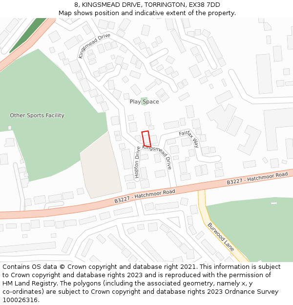 8, KINGSMEAD DRIVE, TORRINGTON, EX38 7DD: Location map and indicative extent of plot