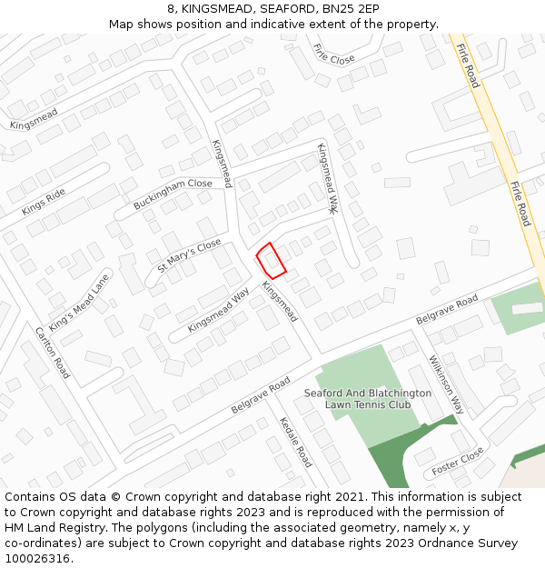 8, KINGSMEAD, SEAFORD, BN25 2EP: Location map and indicative extent of plot