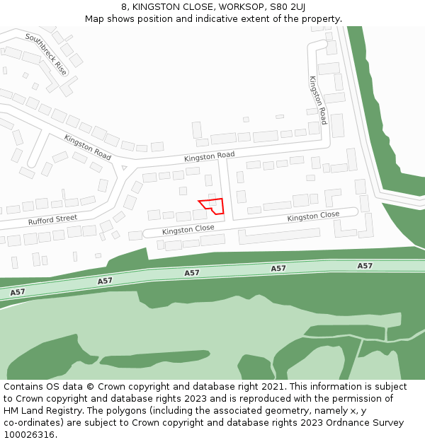 8, KINGSTON CLOSE, WORKSOP, S80 2UJ: Location map and indicative extent of plot