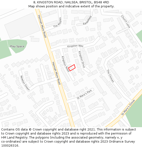 8, KINGSTON ROAD, NAILSEA, BRISTOL, BS48 4RD: Location map and indicative extent of plot