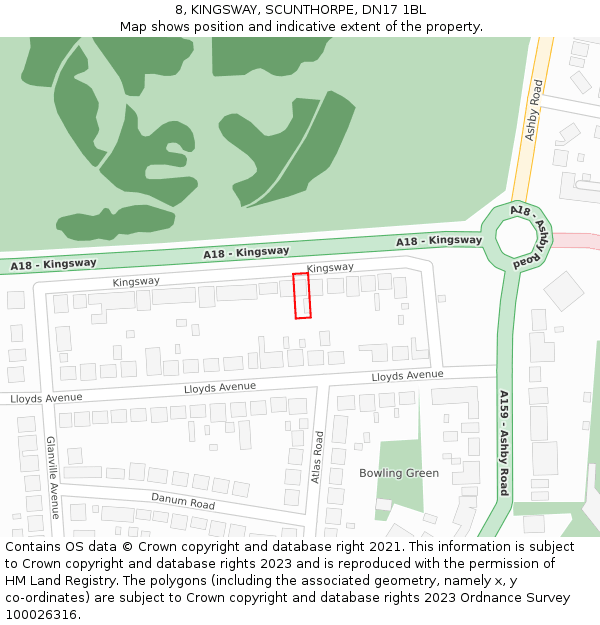 8, KINGSWAY, SCUNTHORPE, DN17 1BL: Location map and indicative extent of plot