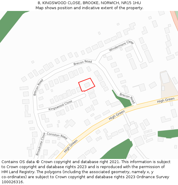 8, KINGSWOOD CLOSE, BROOKE, NORWICH, NR15 1HU: Location map and indicative extent of plot