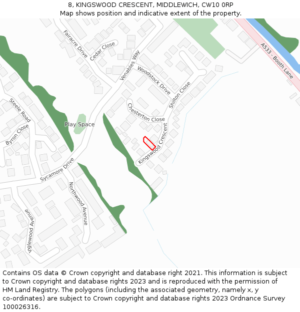 8, KINGSWOOD CRESCENT, MIDDLEWICH, CW10 0RP: Location map and indicative extent of plot