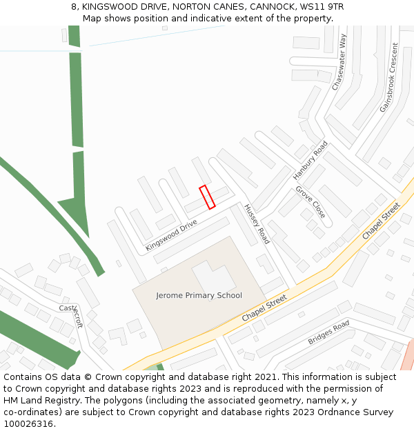 8, KINGSWOOD DRIVE, NORTON CANES, CANNOCK, WS11 9TR: Location map and indicative extent of plot