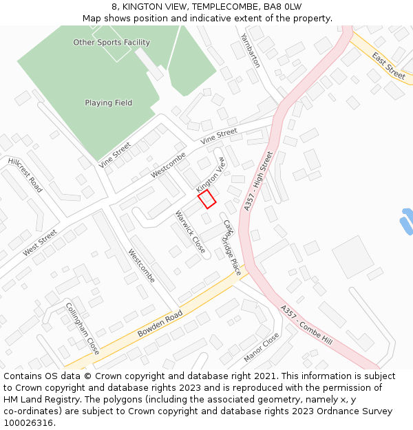 8, KINGTON VIEW, TEMPLECOMBE, BA8 0LW: Location map and indicative extent of plot