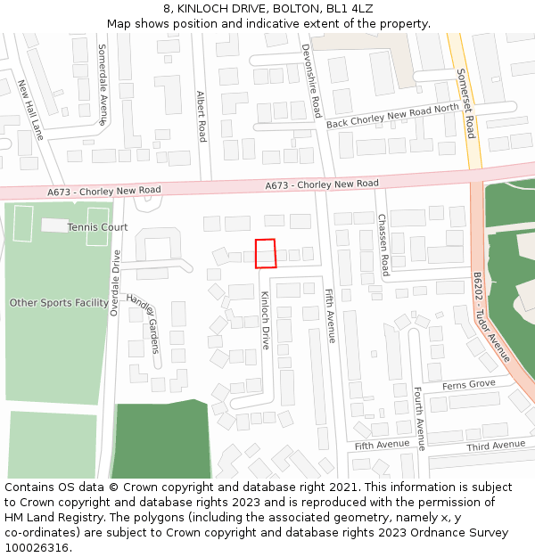 8, KINLOCH DRIVE, BOLTON, BL1 4LZ: Location map and indicative extent of plot