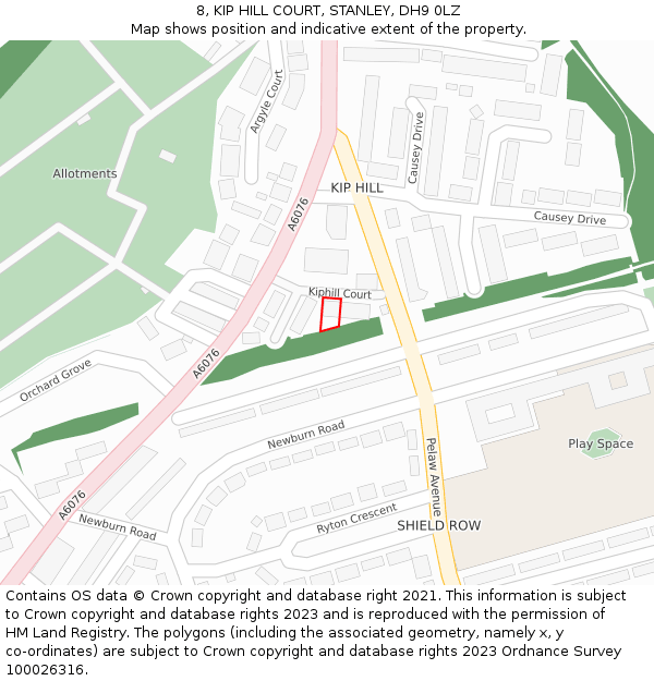 8, KIP HILL COURT, STANLEY, DH9 0LZ: Location map and indicative extent of plot