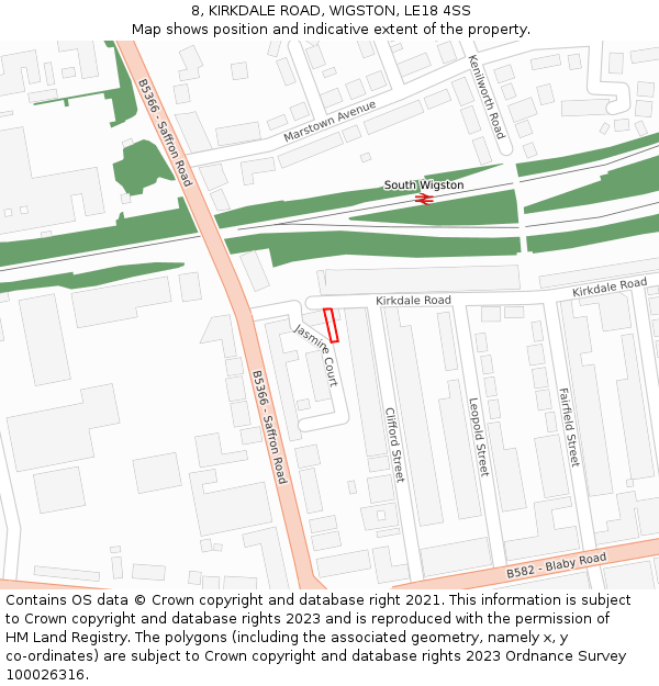 8, KIRKDALE ROAD, WIGSTON, LE18 4SS: Location map and indicative extent of plot