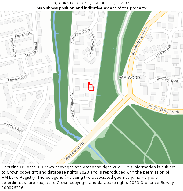 8, KIRKSIDE CLOSE, LIVERPOOL, L12 0JS: Location map and indicative extent of plot