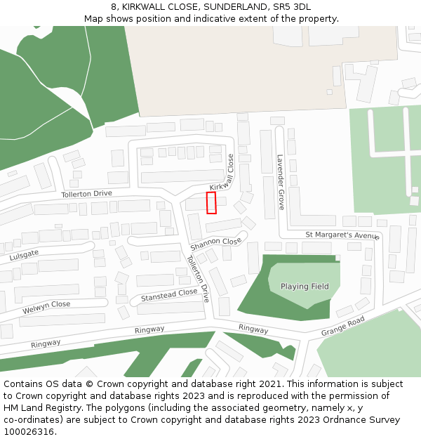 8, KIRKWALL CLOSE, SUNDERLAND, SR5 3DL: Location map and indicative extent of plot