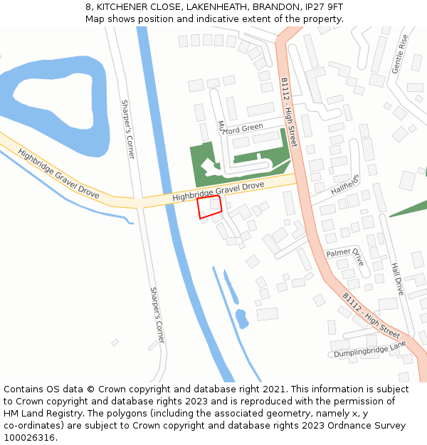 8, KITCHENER CLOSE, LAKENHEATH, BRANDON, IP27 9FT: Location map and indicative extent of plot