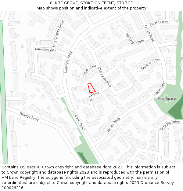 8, KITE GROVE, STOKE-ON-TRENT, ST3 7GD: Location map and indicative extent of plot
