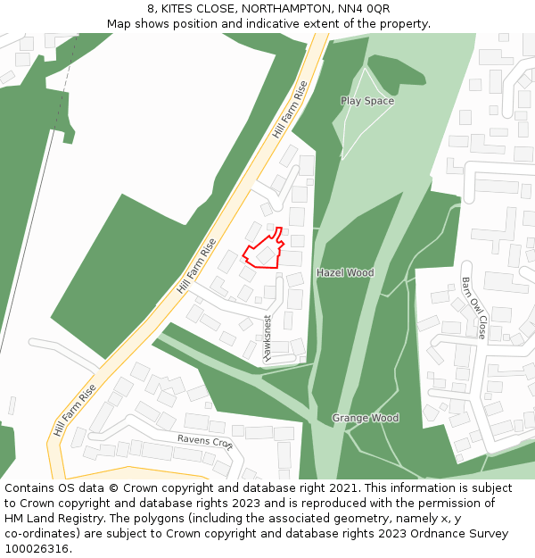 8, KITES CLOSE, NORTHAMPTON, NN4 0QR: Location map and indicative extent of plot