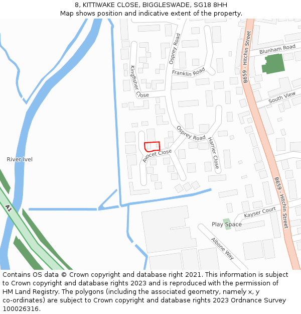 8, KITTIWAKE CLOSE, BIGGLESWADE, SG18 8HH: Location map and indicative extent of plot